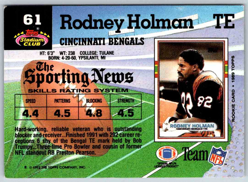 1992 Topps Stadium Club Football Rodney Holman