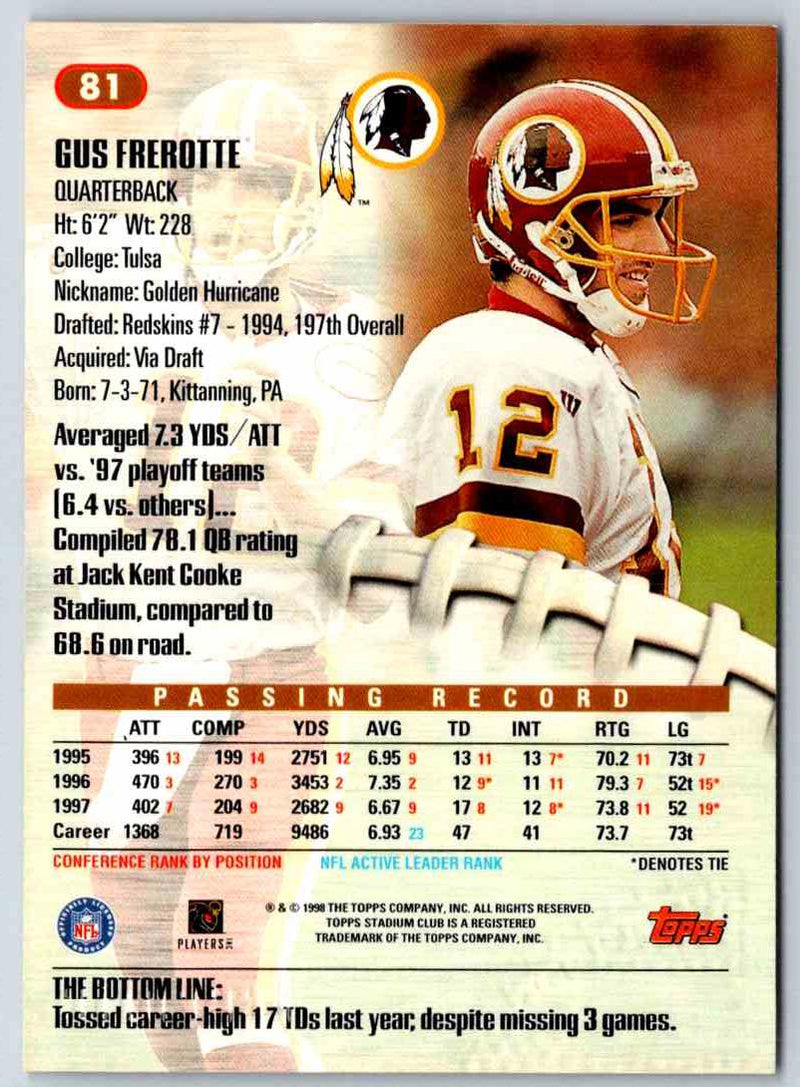 1998 Topps Stadium Club Football Gus Frerotte