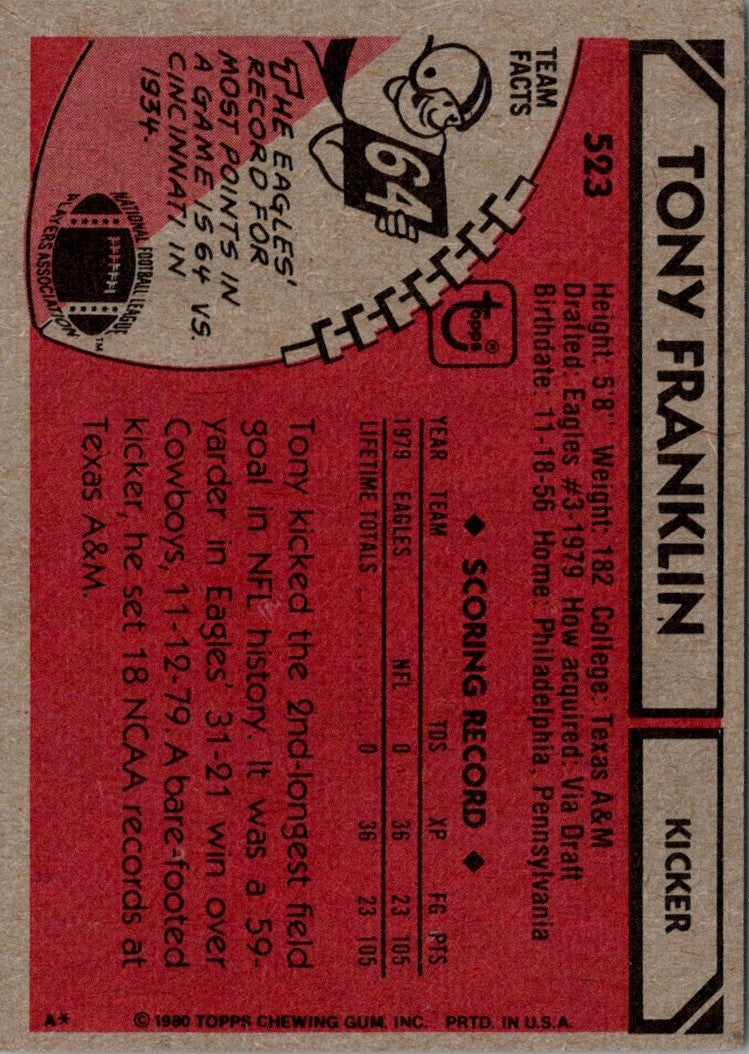 1980 Topps Tony Franklin