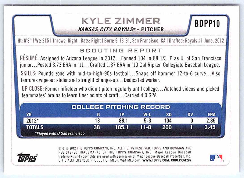 2012 Bowman Kyle Zimmer