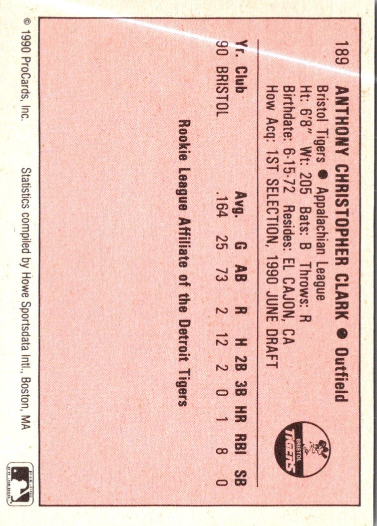 1990 ProCards A and AA Tony Clark