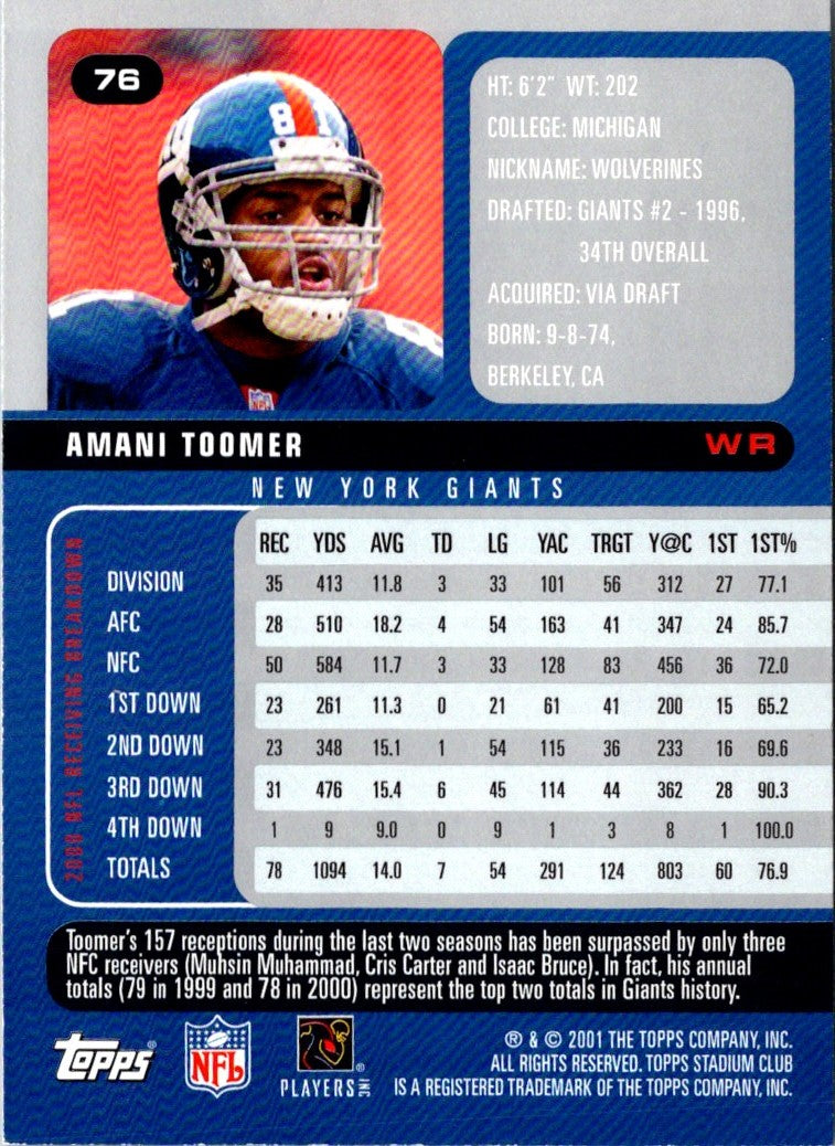 2001 Stadium Club Amani Toomer