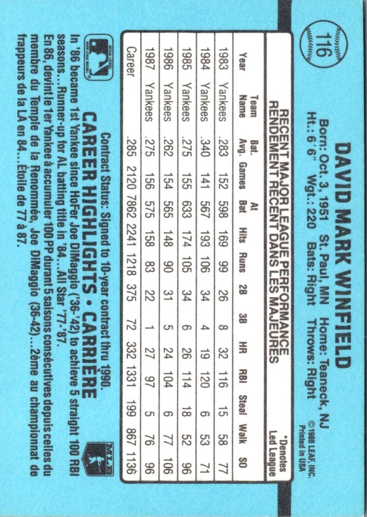 1988 Leaf Dave Winfield