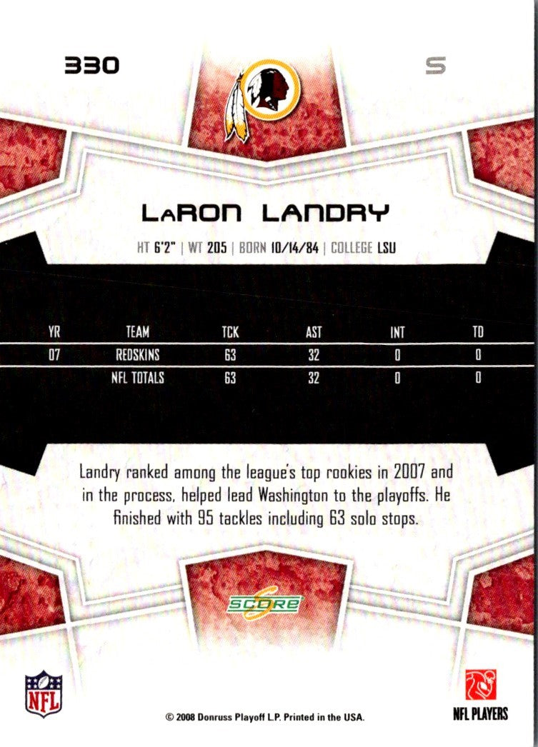 2008 Score Super Bowl XLIII LaRon Landry