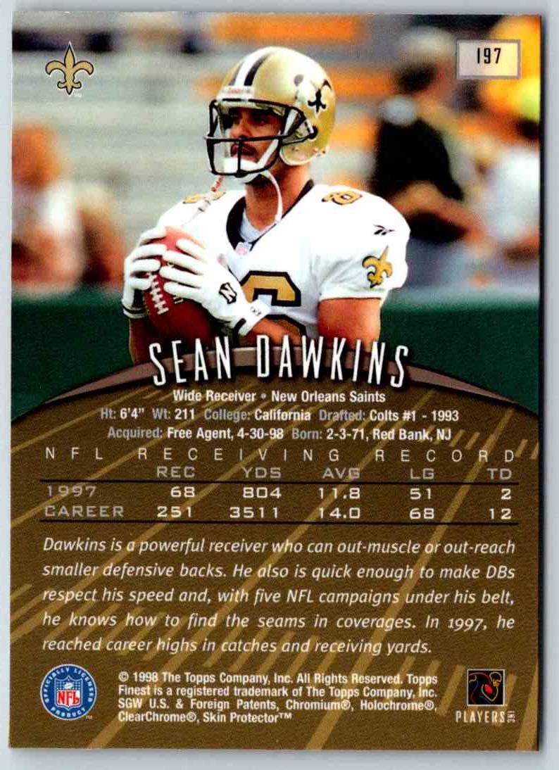 1998 Topps Finest Football Sean Dawkins