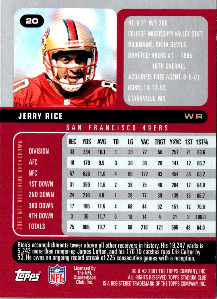 2001 Stadium Club Jerry Rice