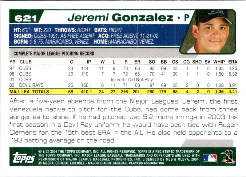 2004 Topps Jeremi Gonzalez