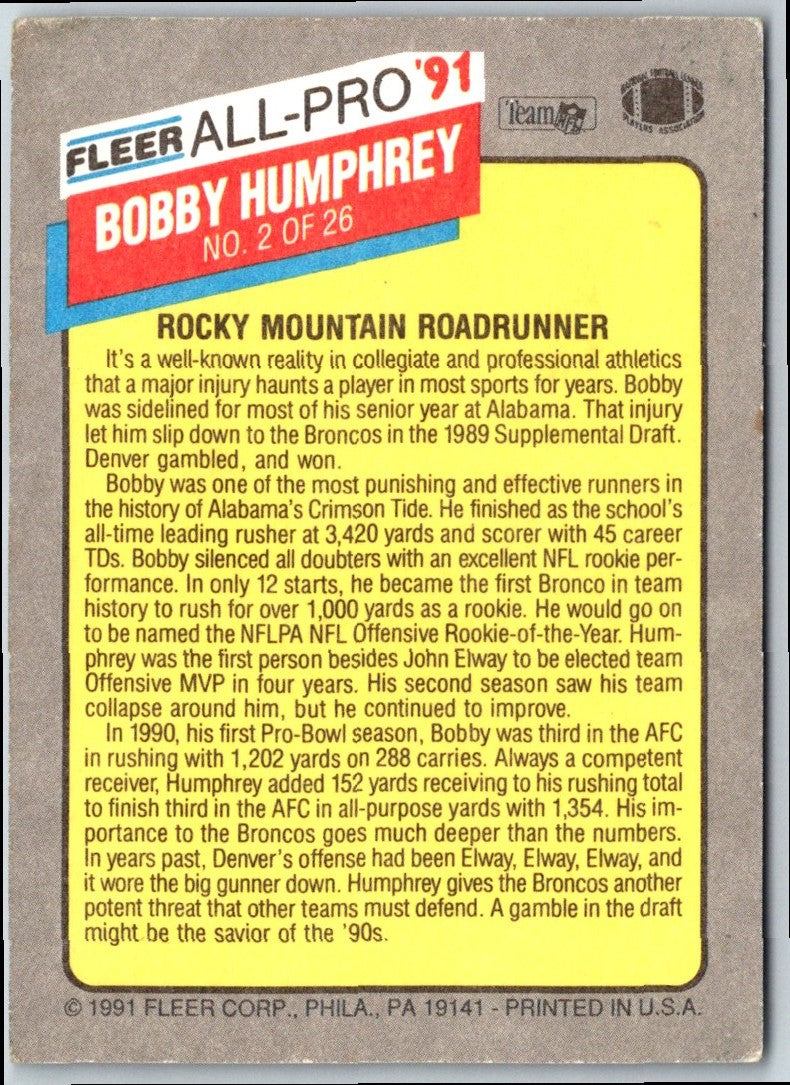 1991 Fleer All-Pro Bobby Humphrey