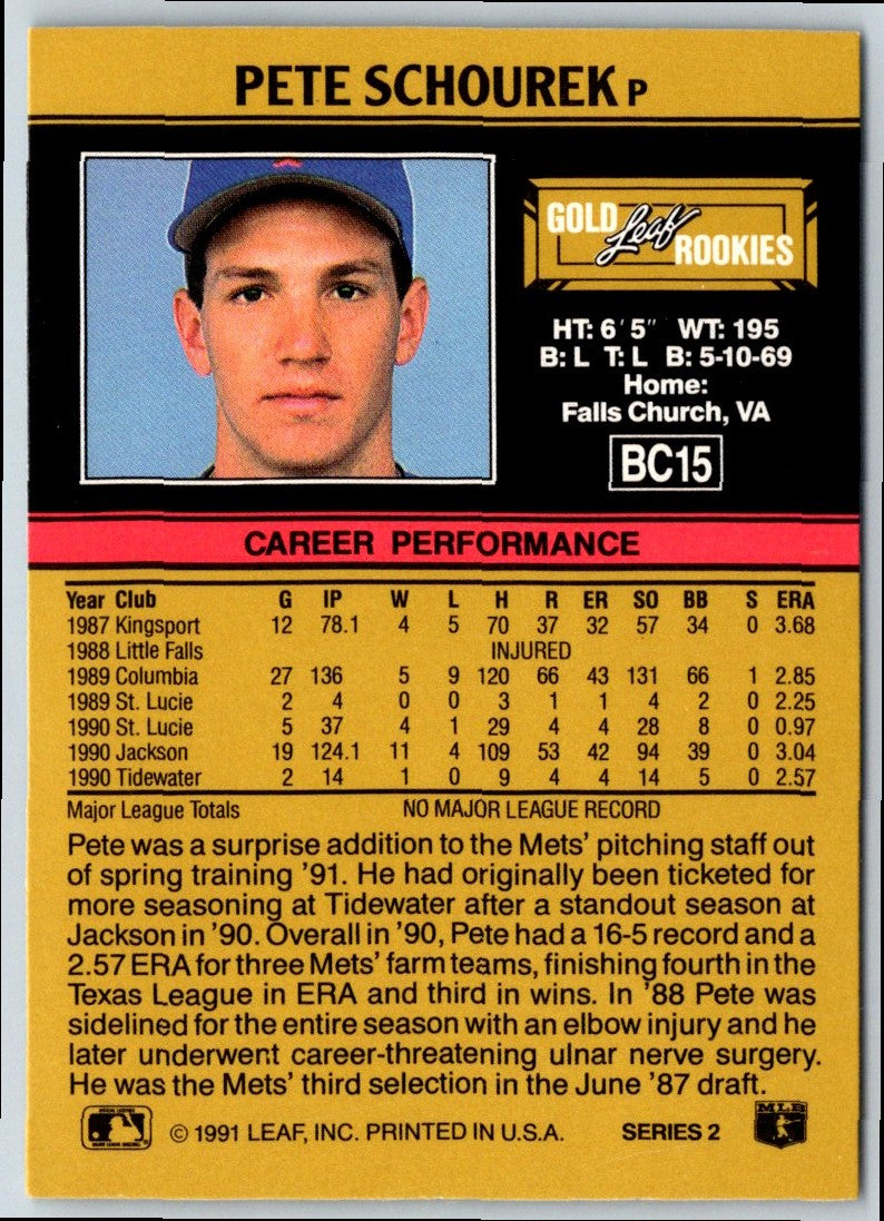 1991 Leaf Gold Rookies Pete Schourek