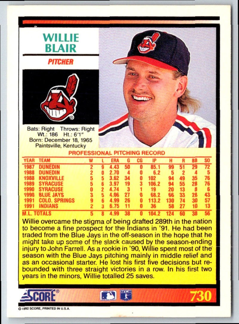 1992 Score Willie Blair