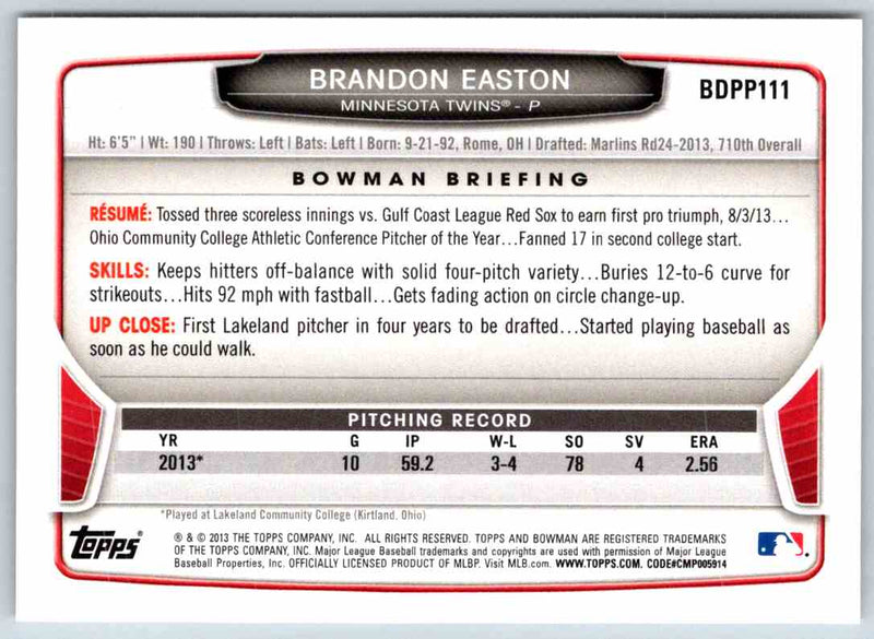 2013 Bowman Brandon Easton