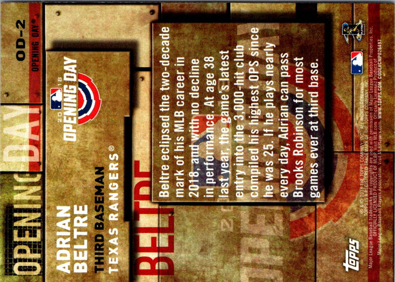 2018 Topps MLB Opening Day Adrian Beltre