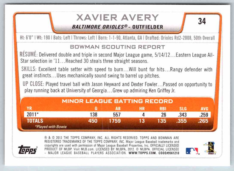 2012 Bowman Xavier Avery