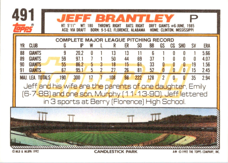 1992 Topps Jeff Brantley