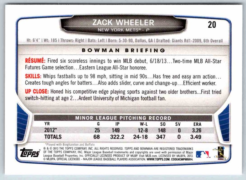 2014 Bowman Zack Wheeler