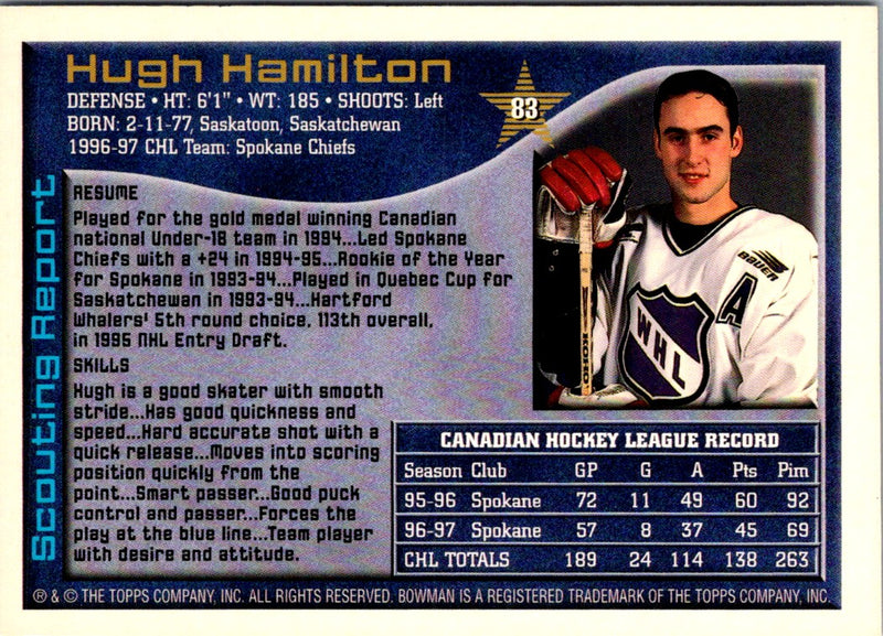 1997 Bowman CHL Hugh Hamilton