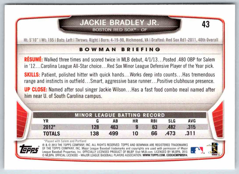 2013 Bowman Jackie Bradley