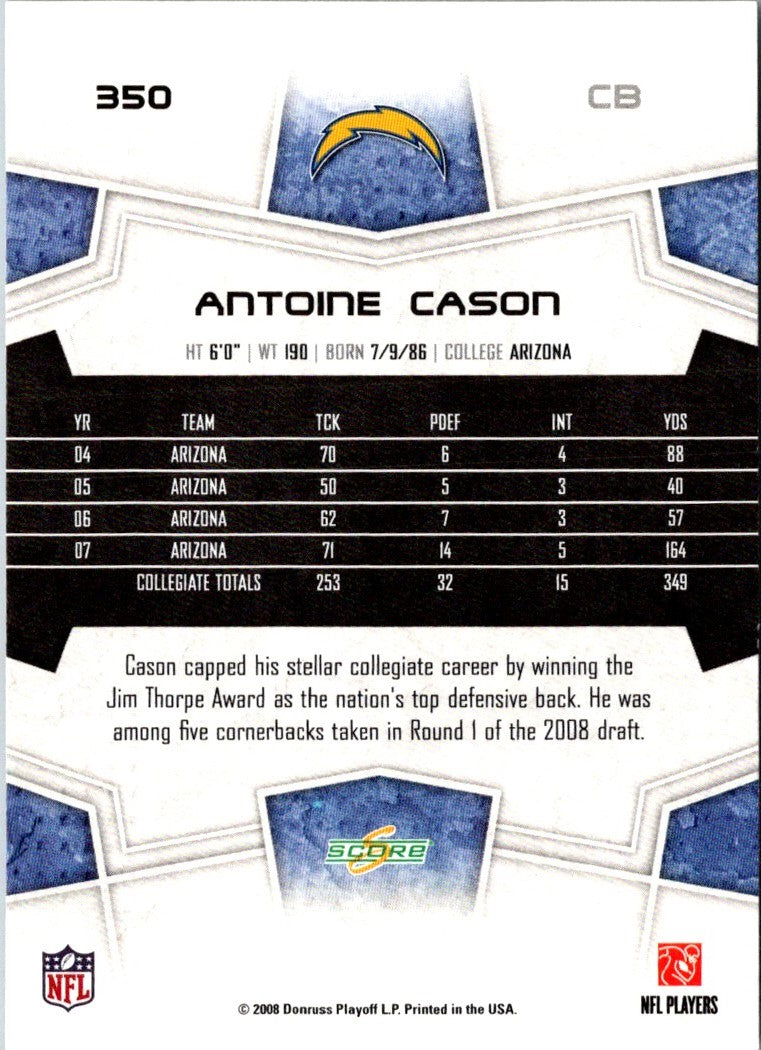 2008 Score Super Bowl XLIII Antoine Cason