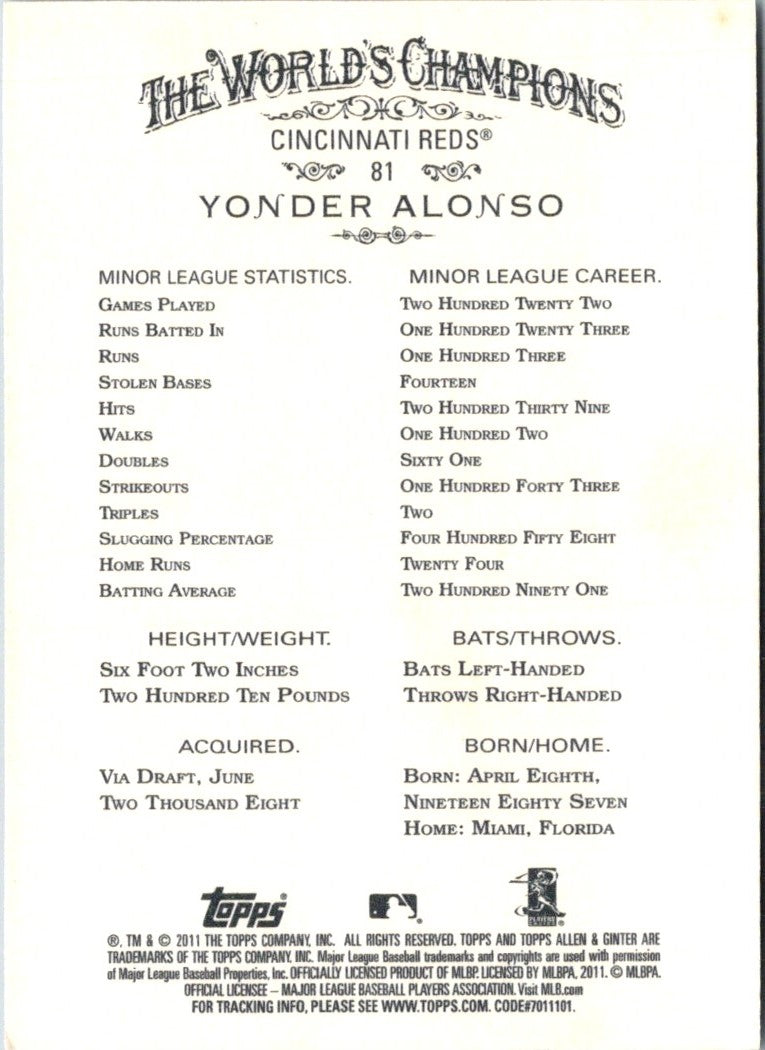 2011 Topps Allen & Ginter Yonder Alonso