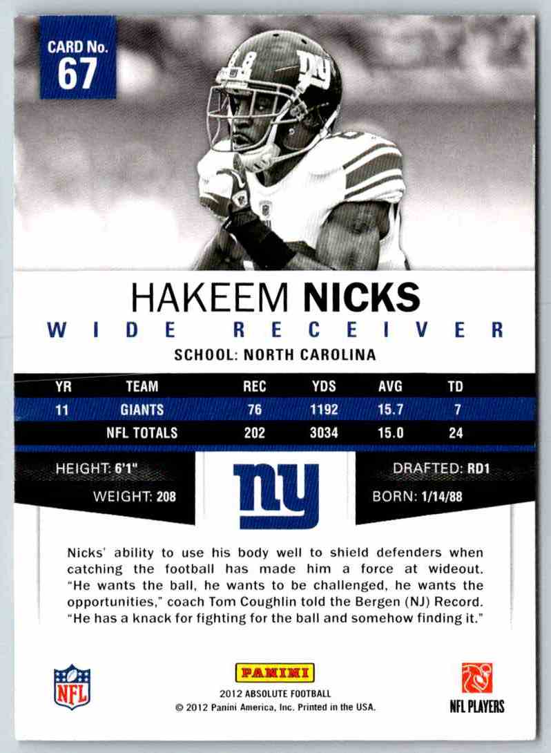 2012 Absolute Hakeem Nicks