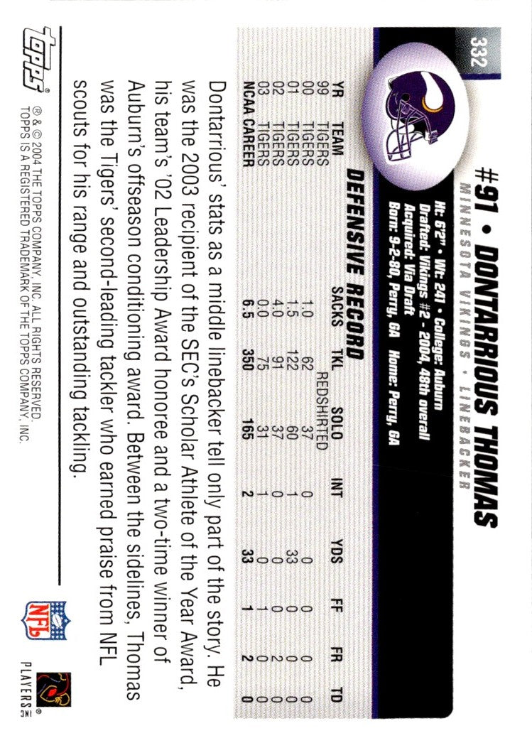 2004 Topps Dontarrious Thomas