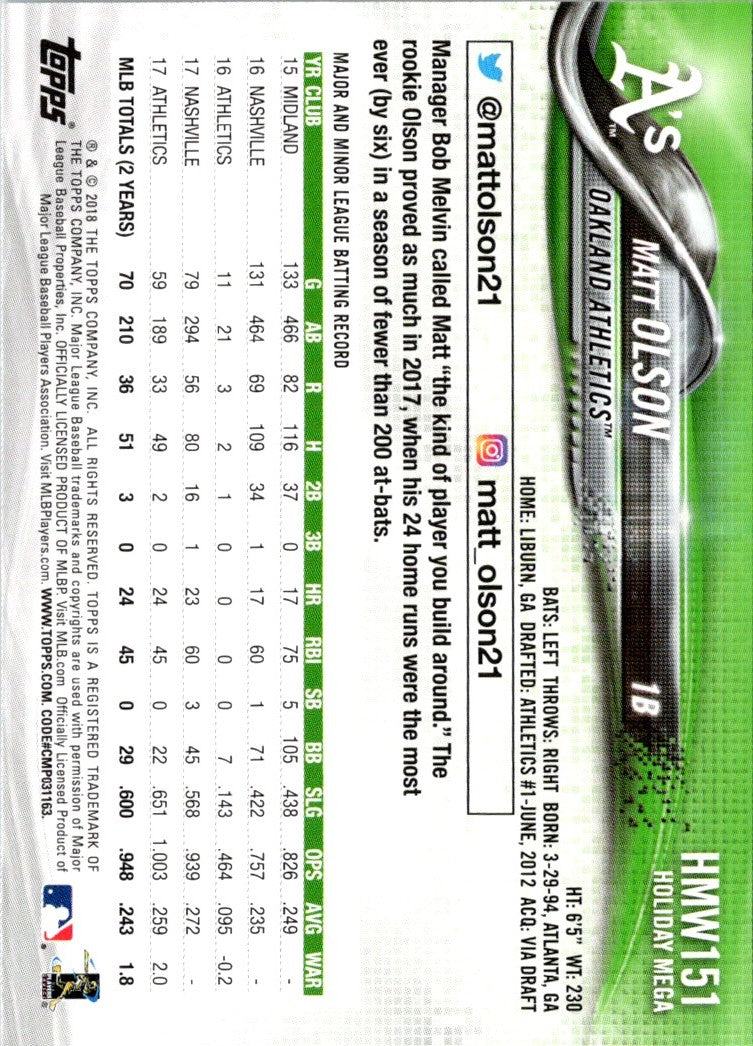 2018 Topps Holiday Matt Olson