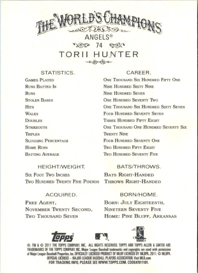 2011 Topps Allen & Ginter Torii Hunter