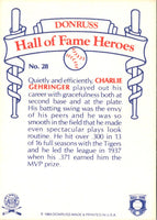 1983 Donruss Hall of Fame Heroes Charlie Gehringer #28