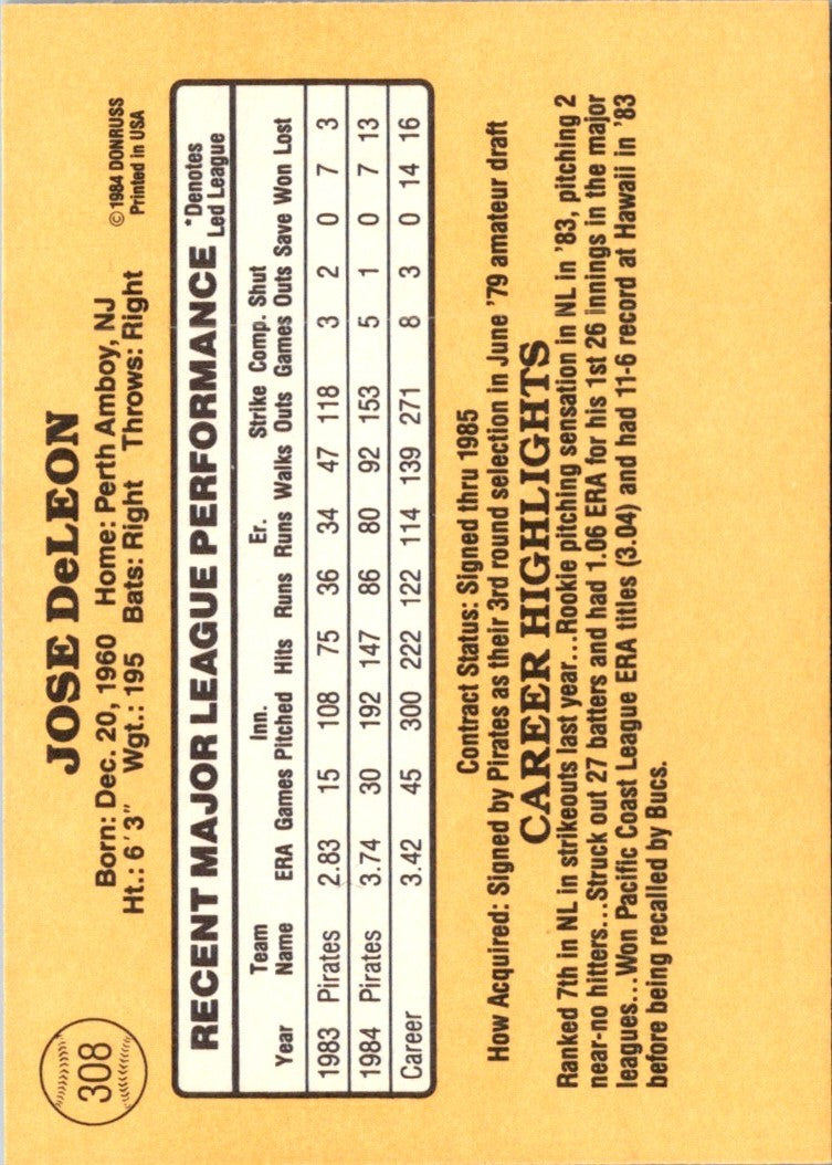 1985 Donruss Jose DeLeon