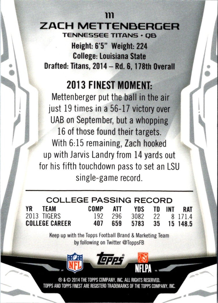 2014 Finest Xfractors Zach Mettenberger