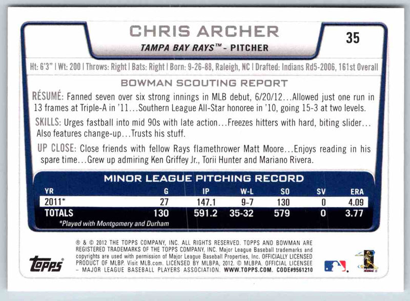 2012 Bowman Chris Archer