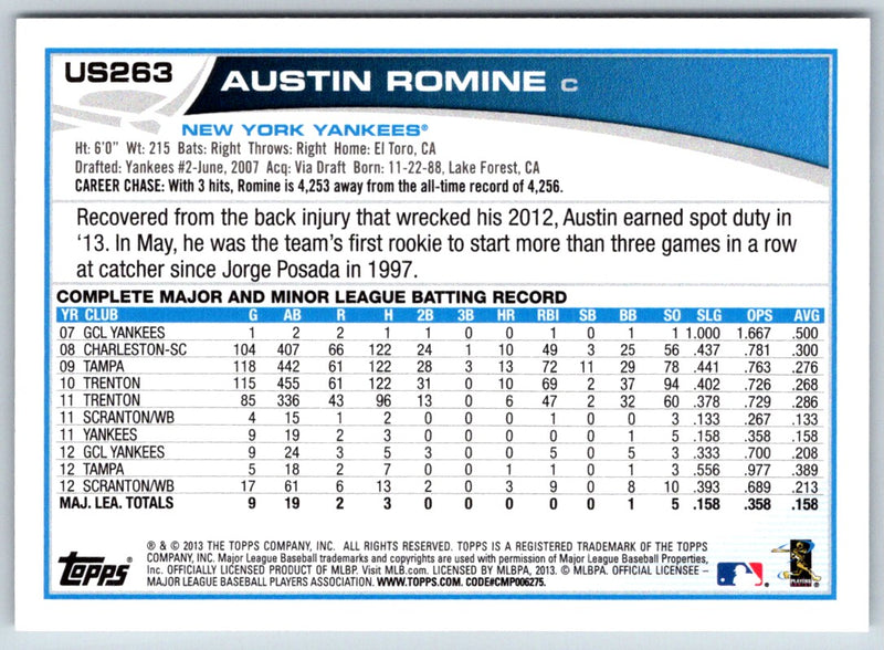 2013 Topps Update Austin Romine