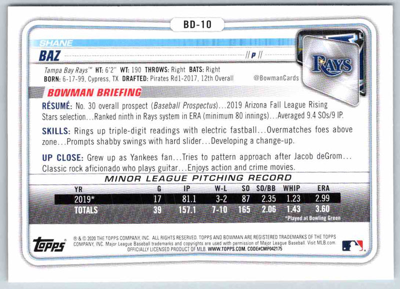 2020 Bowman Shane Baz