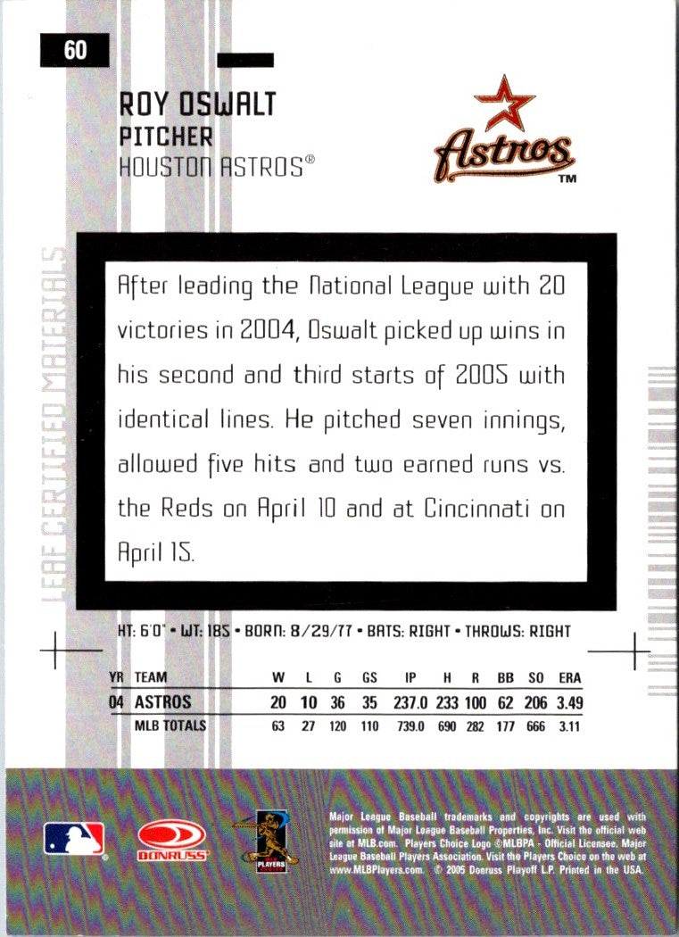 2005 Leaf Certified Materials Roy Oswalt