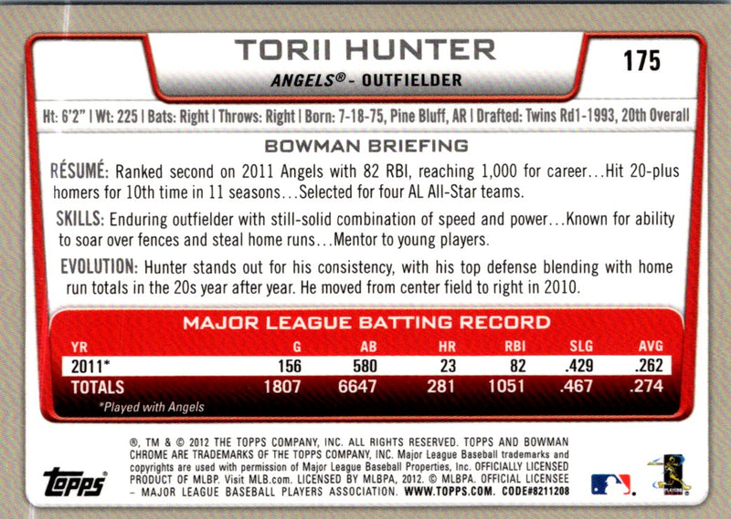 2012 Bowman Chrome Torii Hunter