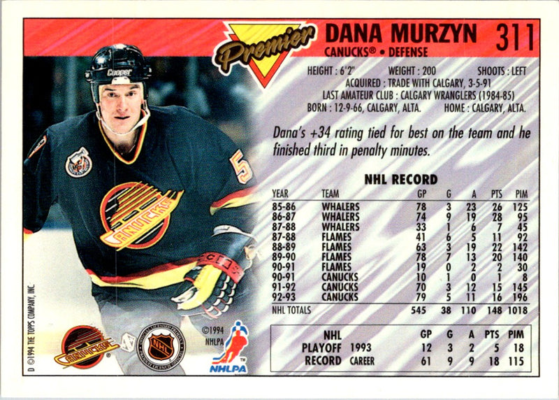 1993 Topps Premier Dana Murzyn