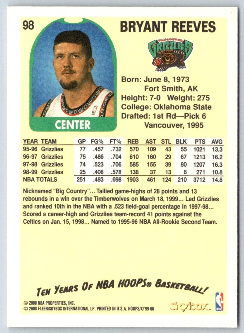 1999 Hoops Decade Bryant Reeves