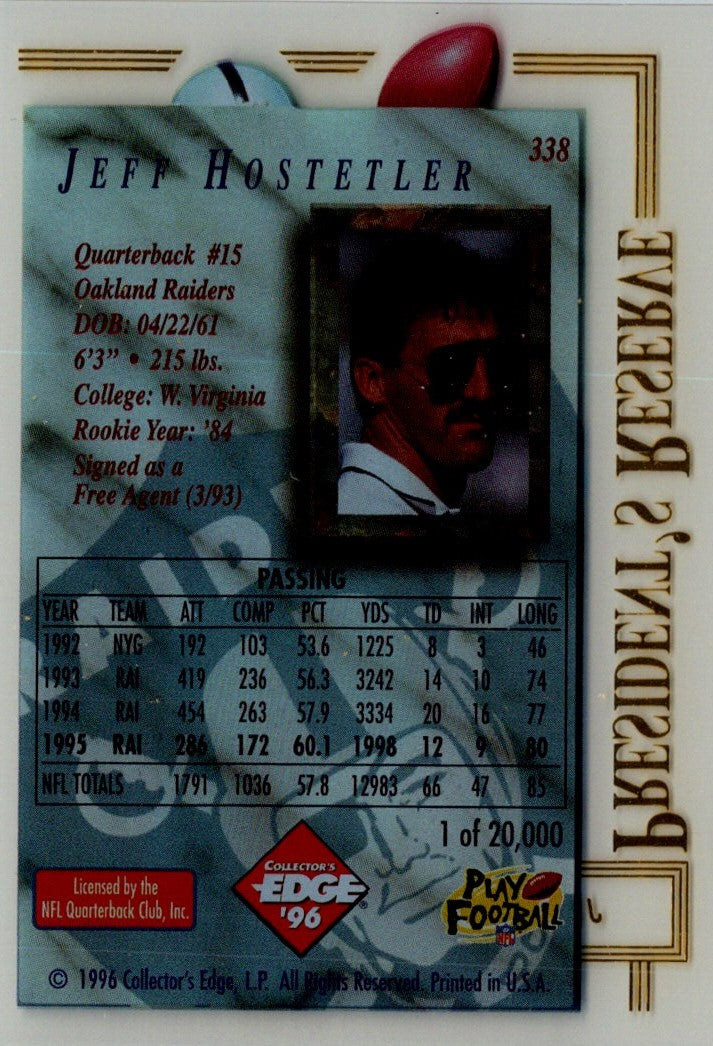1996 Collector's Edge President's Reserve Jeff Hostetler