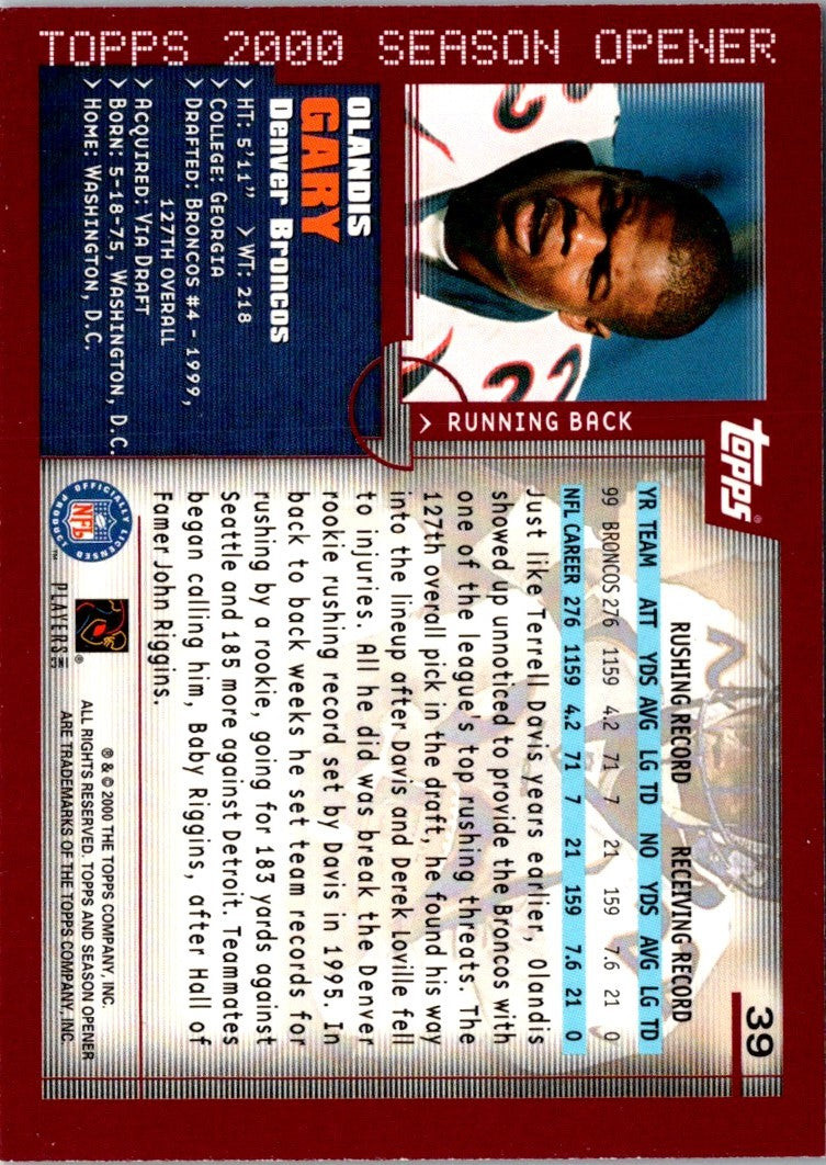 2000 Topps Season Opener Olandis Gary