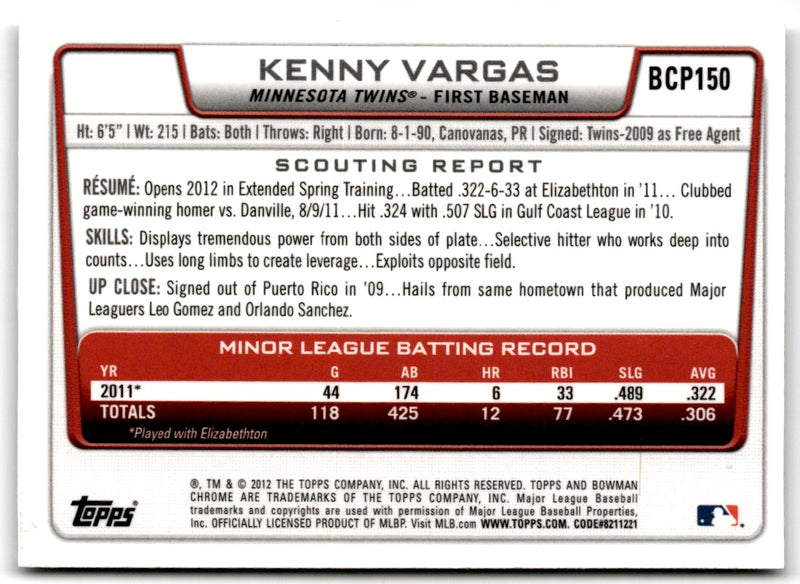 2012 Bowman Chrome Prospects Kenny Vargas