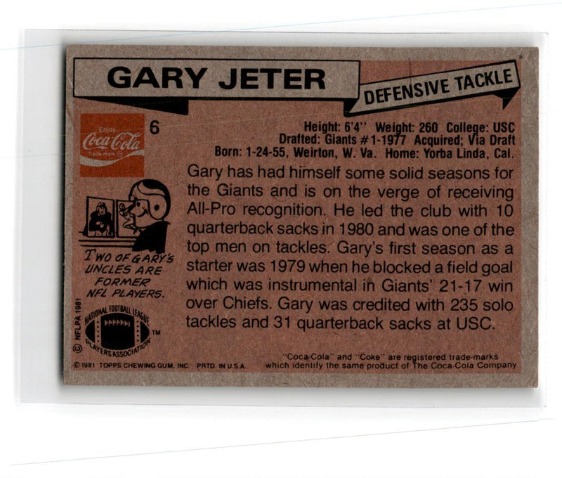 1981 Topps Coca-Cola New York Giants Gary Jeter