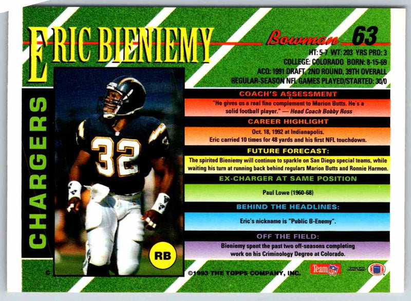 1993 Bowman Football Eric Bieniemy