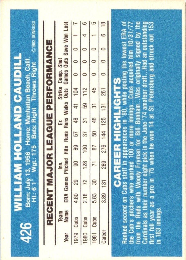 1982 Donruss Bill Caudill