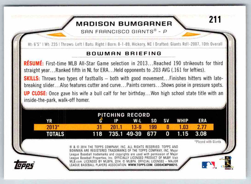 2014 Bowman Madison Bumgarner