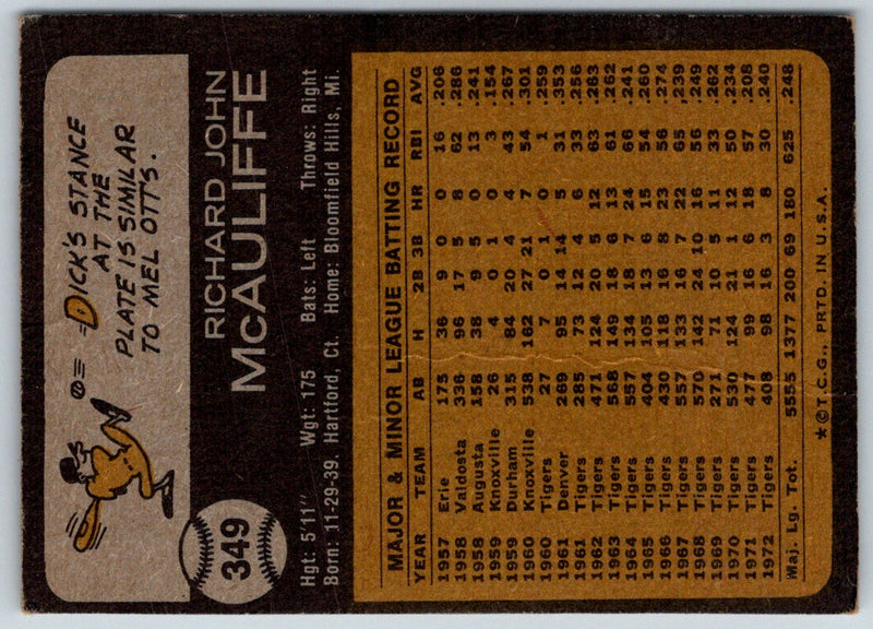 1973 Topps Dick McAuliffe