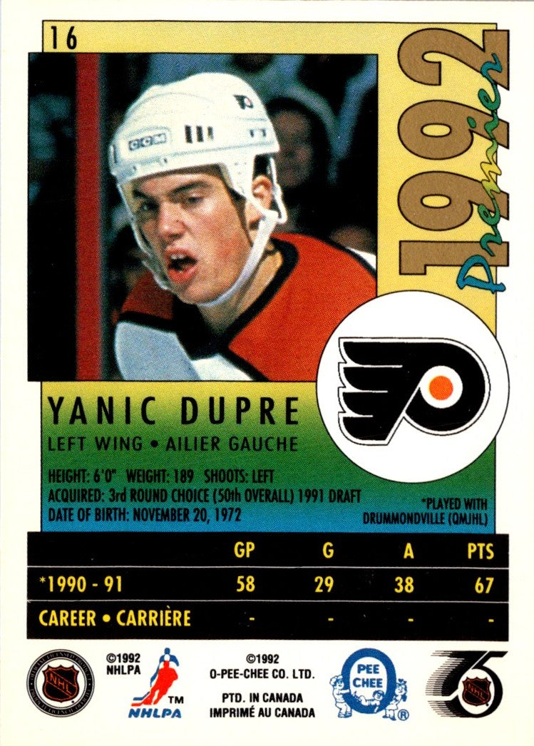 1991 O-Pee-Chee Premier Yanick Dupre