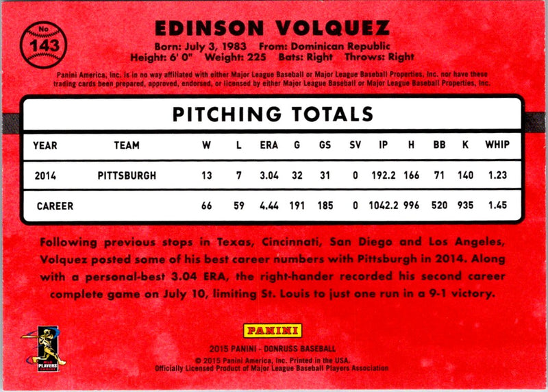 2015 Donruss Edinson Volquez