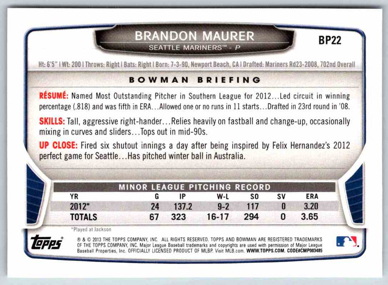 2013 Bowman Brandon Maurer