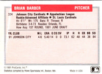 1991 ProCards Tomorrow's Heroes Brian Barber #324
