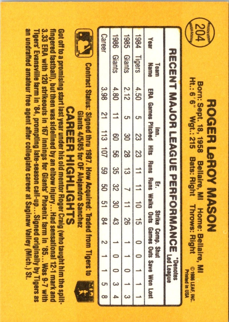 1987 Donruss Roger Mason